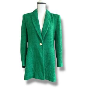 Zara Boucle Tweed Blazer Jacket Fits Sz S/M Green Notched Collar Single Button